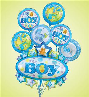 Baby Boy Marquee Mylar Bundle - Product ID: 95011  It's a boy -- celebrate their new arrival and send your lasting congratulations with our festive Mylar balloon arrangement, featuring an oversized Baby Boy balloon encircled with playful stars. Large includes 6 assorted balloons. Small includes 4 assorted balloons. Balloon designs may vary due to local availability