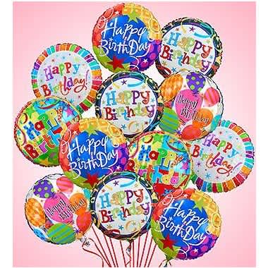 1 Dozen Air-Arrangement® Happy Birthday Balloons - Send a Birthday gift that always rises to the occasion -- our fun "arrangement" of a dozen helium-filled Happy Birthday Mylar balloons. Hand-delivered by our select florists with your best wishes for their special day.  