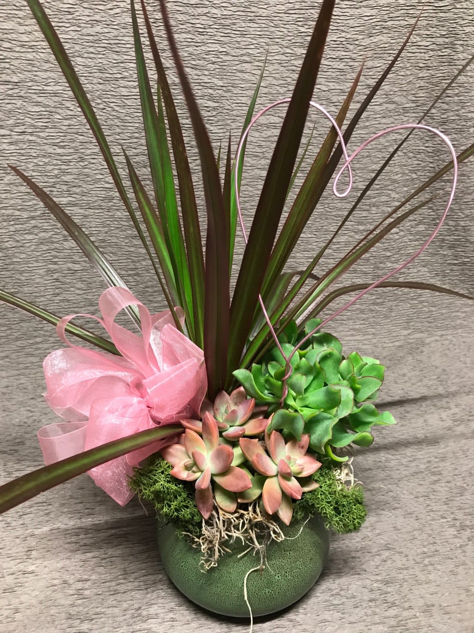 Succulent Heart Planter - A darling fun little plant combination for indoors or sheltered patios.  Needs bright indirect light.   Perfect valentine for small spaces, offices, cubicles, desks, windowsills.