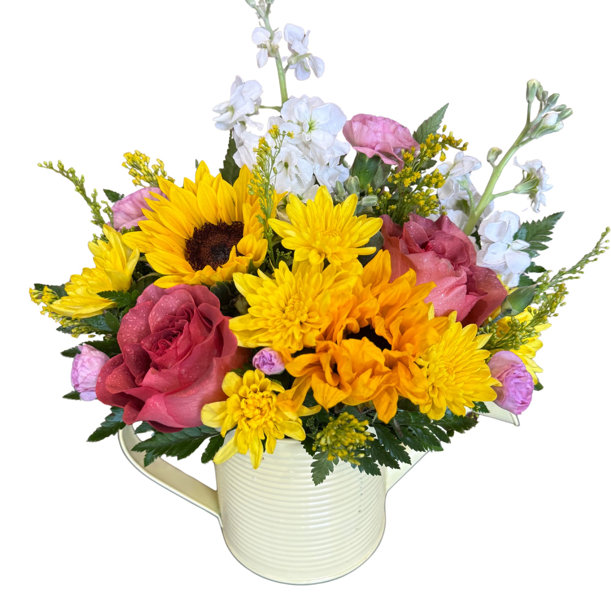Garden Days - Fun watering can filled with seasonal blooms