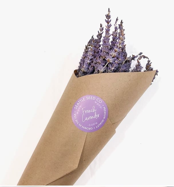 Bundle of dried lavender wrapped in brown paper
