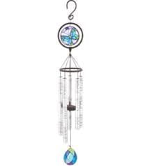 Hanging stained-glass wind chime with circular and teardrop accents