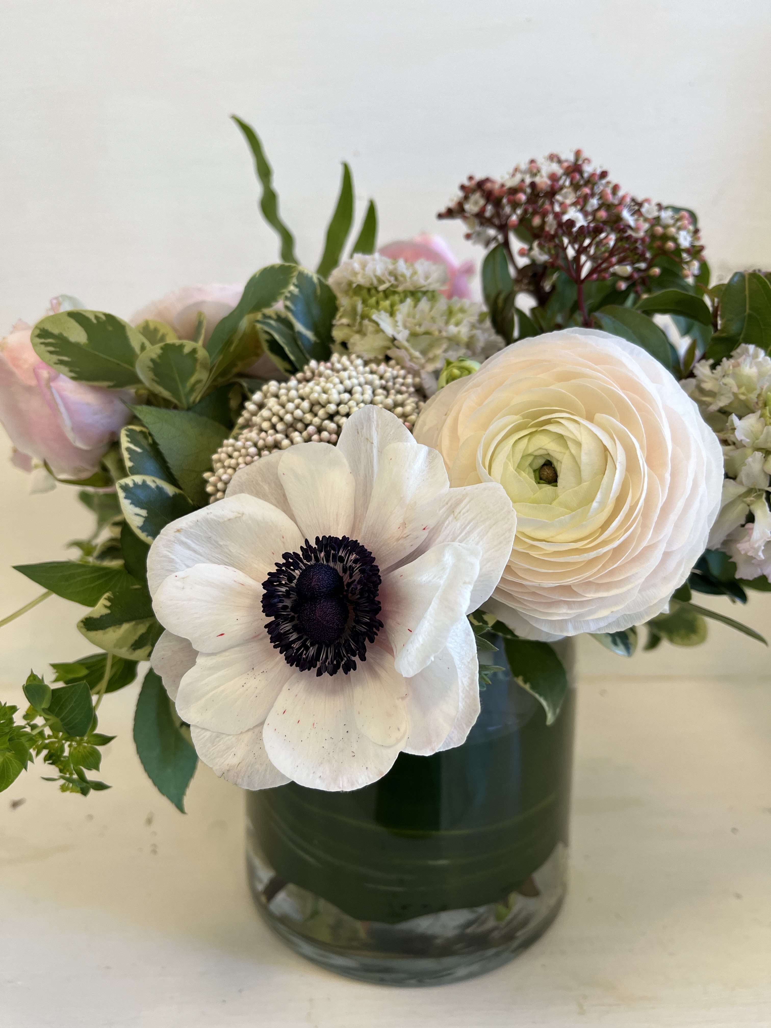 Ballerina - Anemone, ranunculus, rice flower, scabiosa, roses in a vase