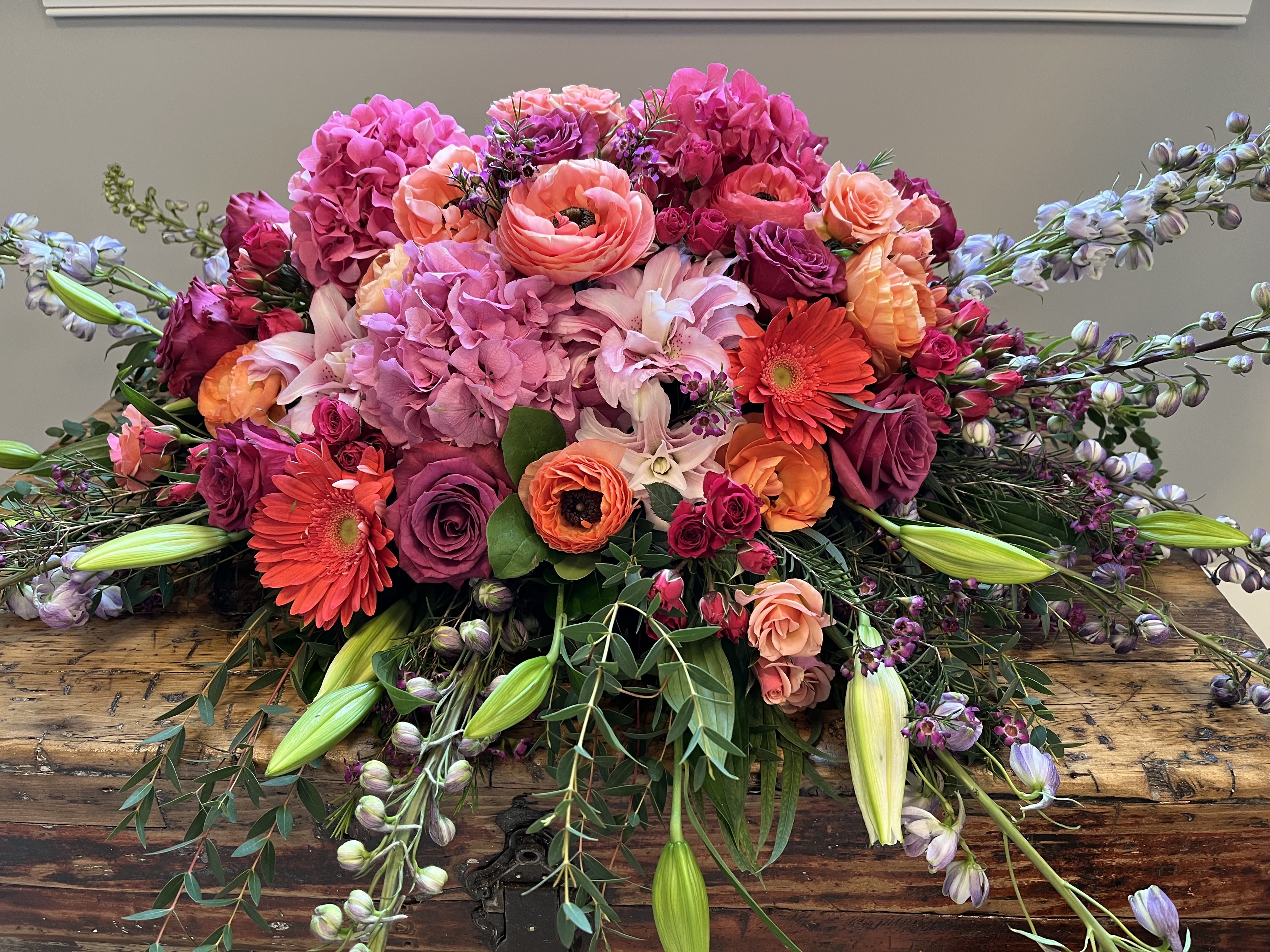 Sympathy Spray - Vibrant, jewel toned funeral spray. 