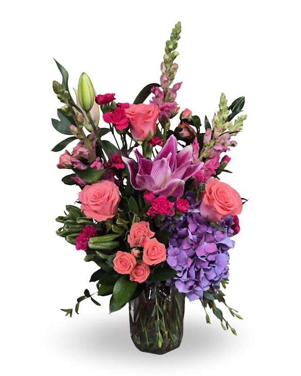 Coral Creation  - Select this bright and cheery arrangement that includes lilies, roses, and hydrangea! 
