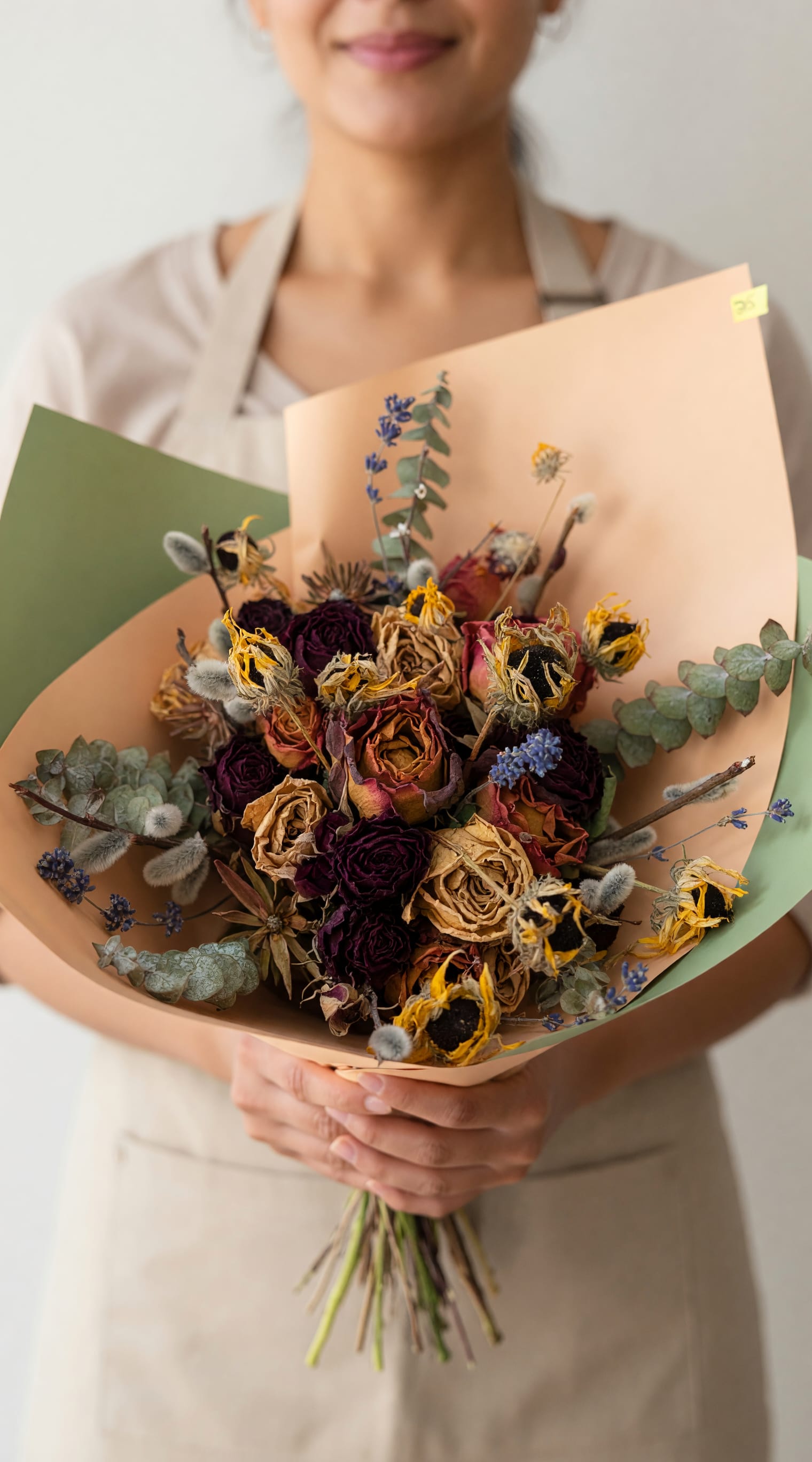 Sweet September Dried Bouquet  - A soft, blooms that feels like a warm memory-this Sweet September dried bouquet is a hand-tied flower arrangement.