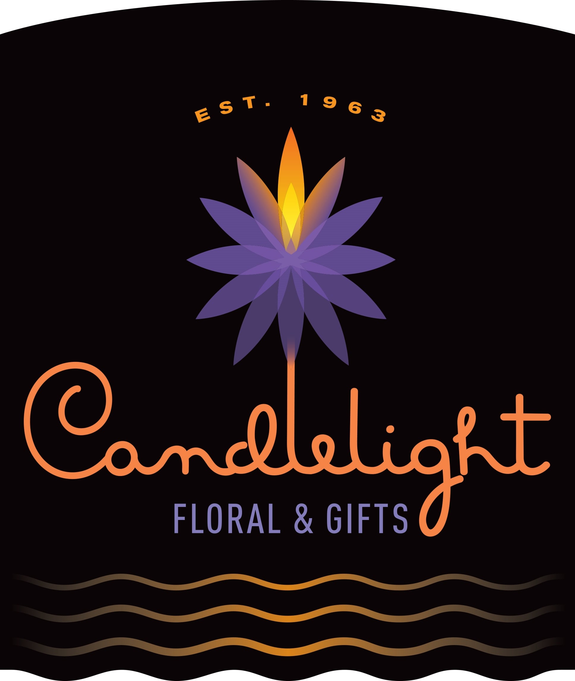 Candellight Floral &amp; Gifts logo with a stylized purple flower