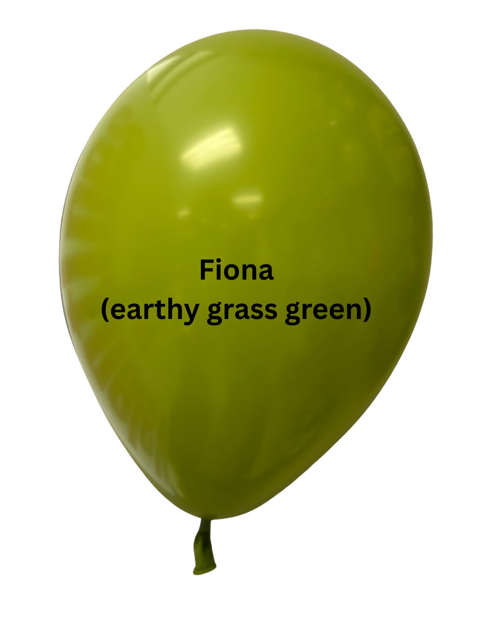 Single green balloon with the text "Fiona (earthy grass green)"