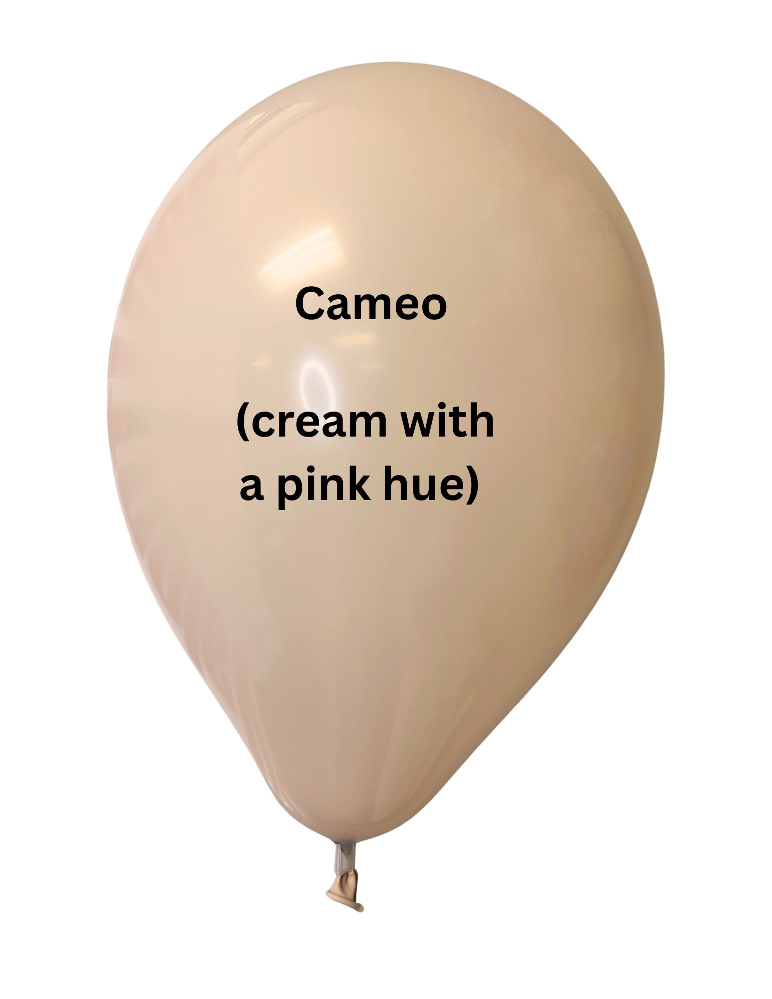 Single cream-colored balloon with a pink hue and printed text