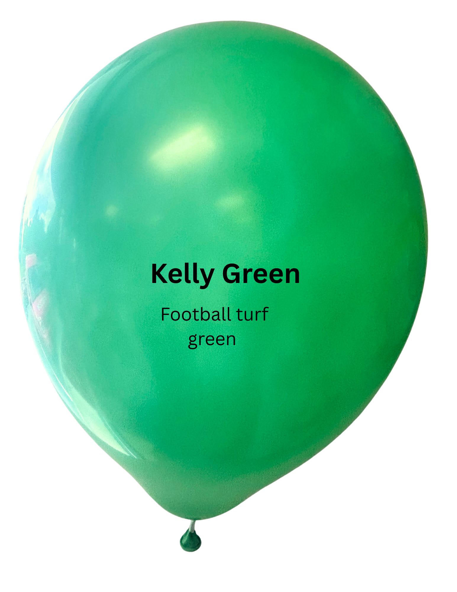 Single green balloon with printed text on a white background