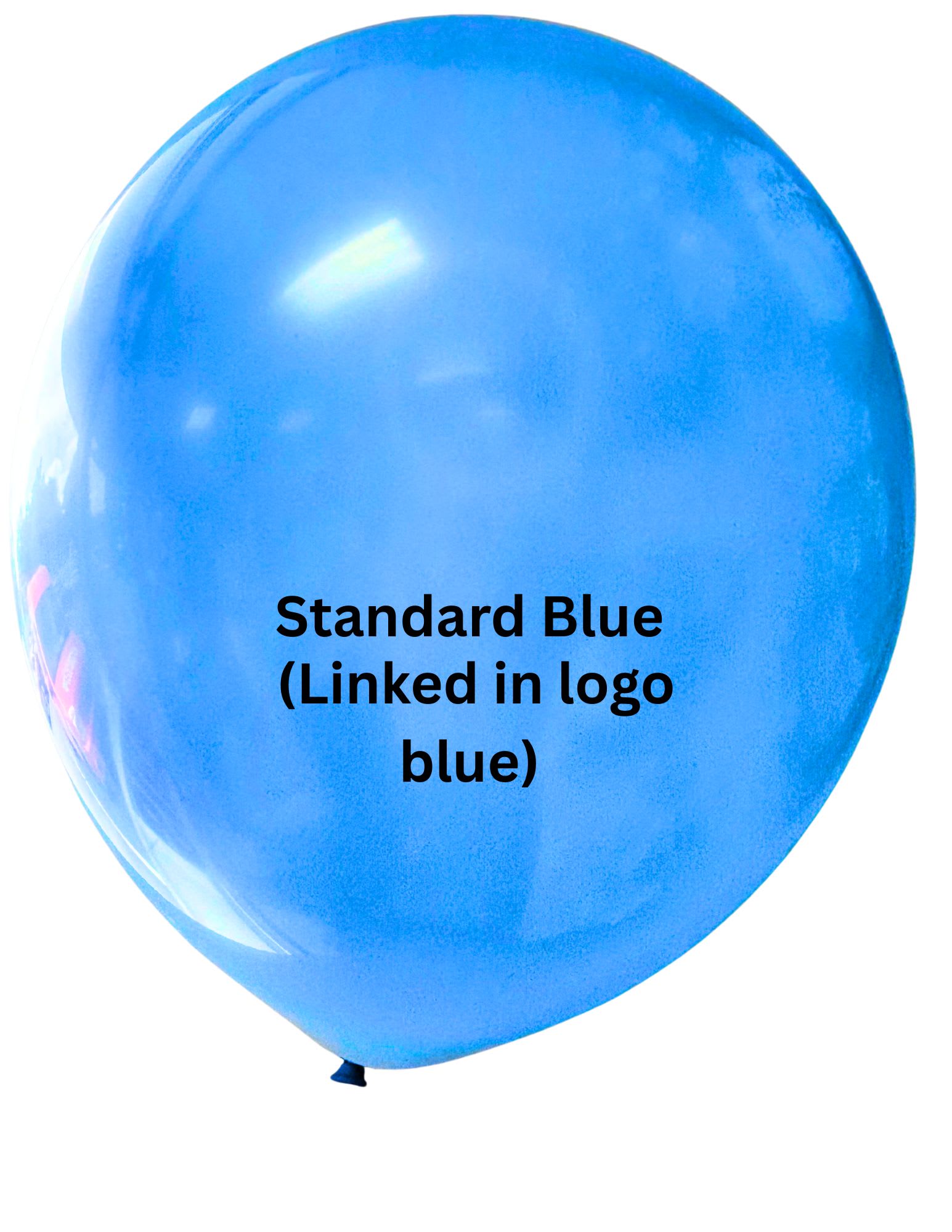 Blue balloon with printed text on a white background