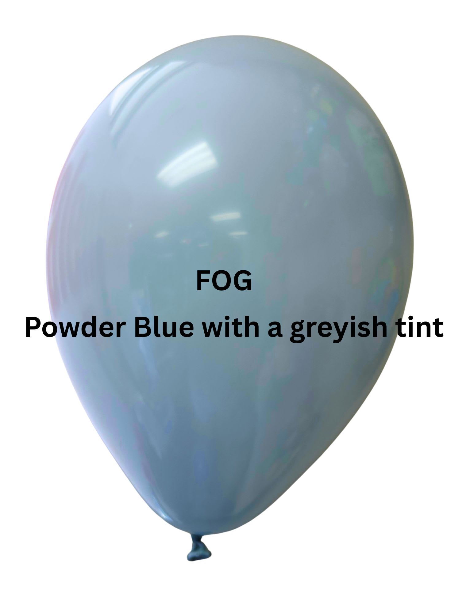Single pale blue balloon with a gray tint and printed text