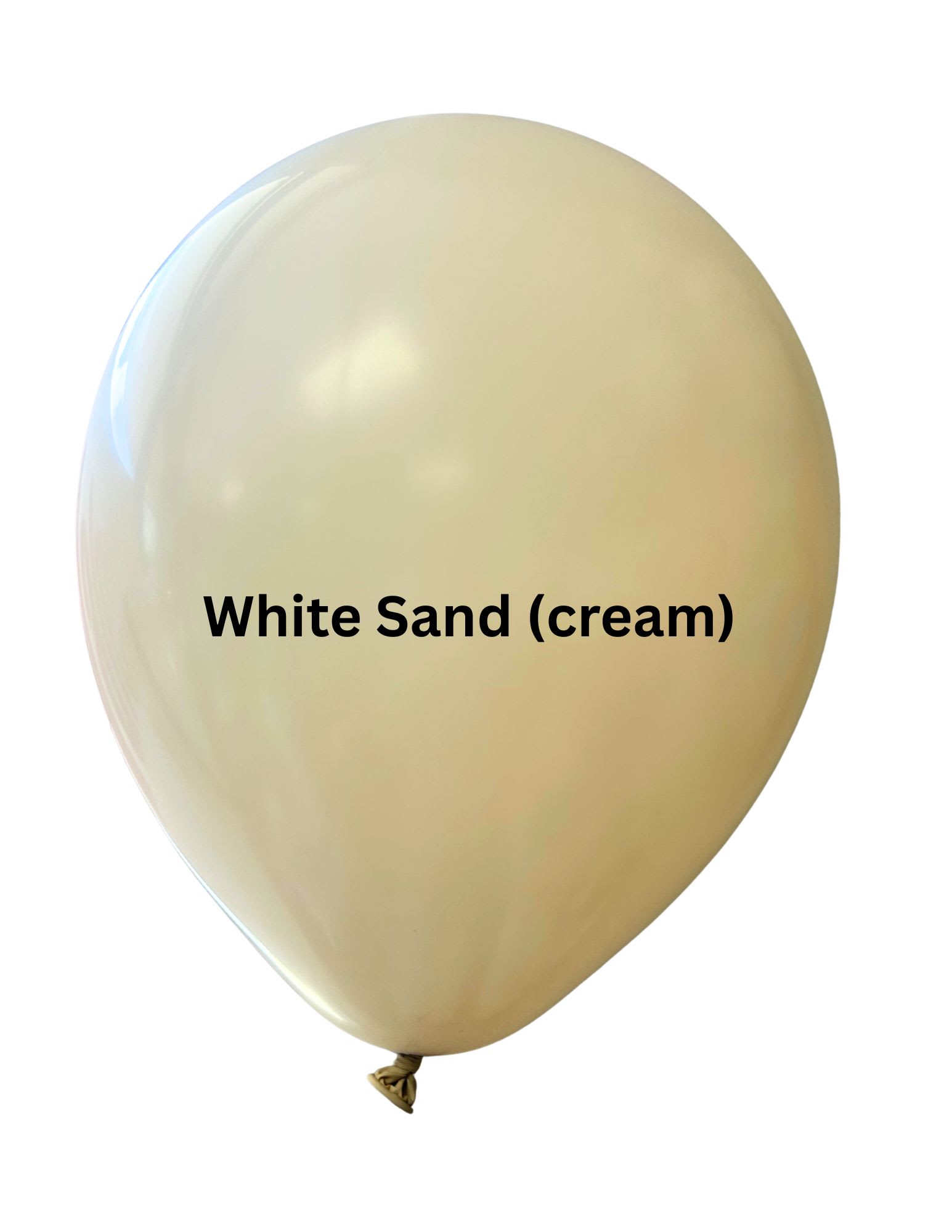 Cream-colored balloon with the text "White Sand (cream)"