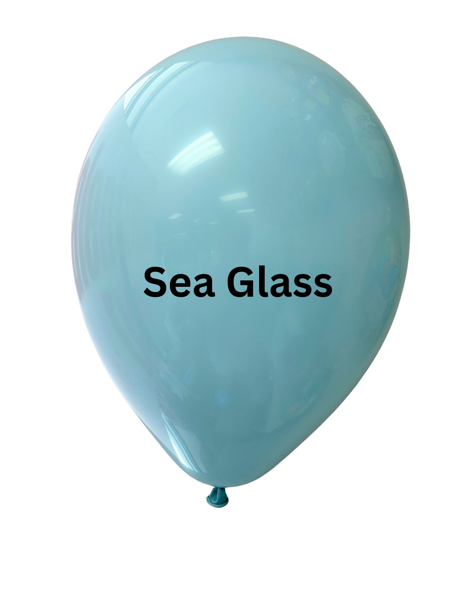Single sea glass blue balloon with printed text