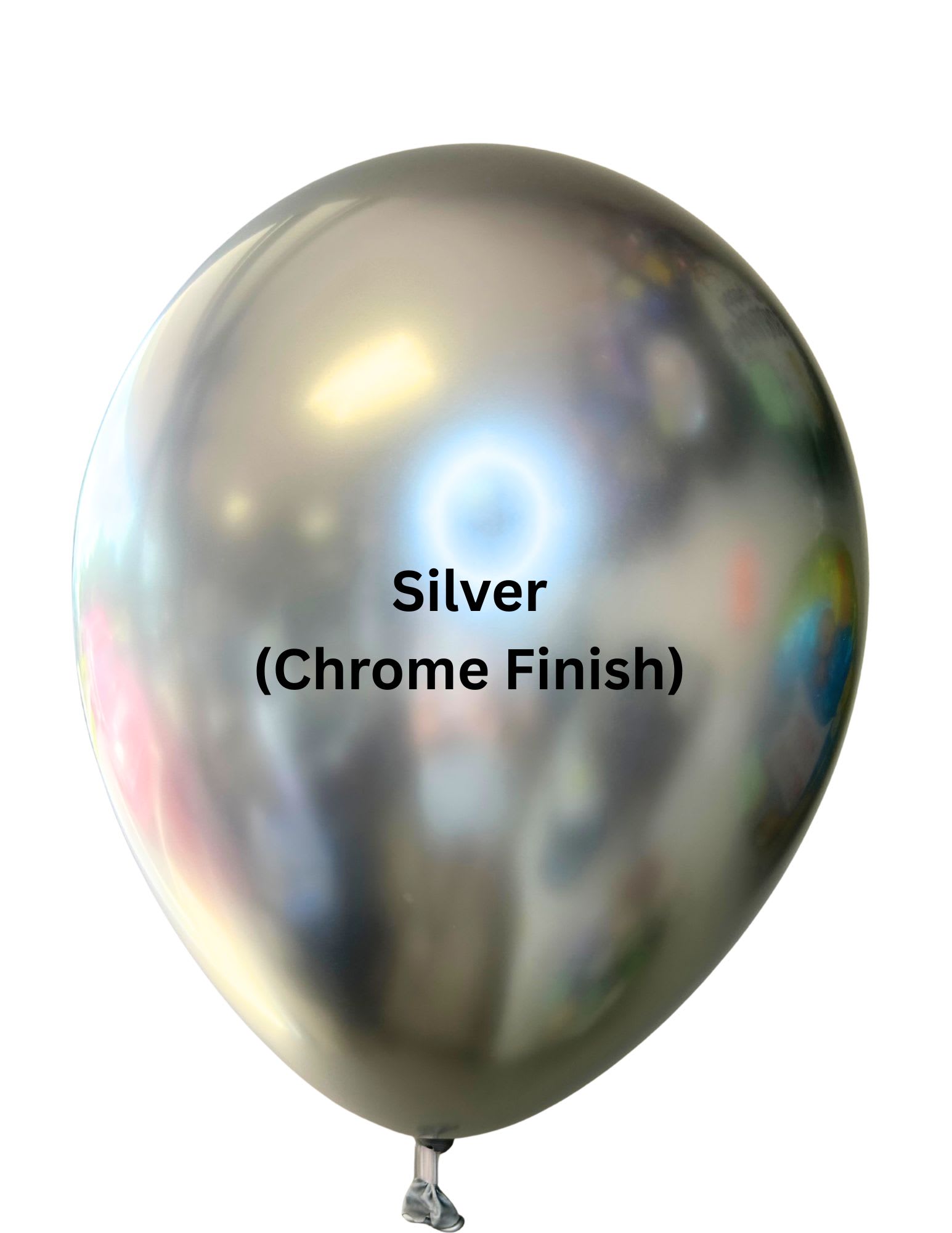 Silver chrome balloon with a tied knot at the bottom