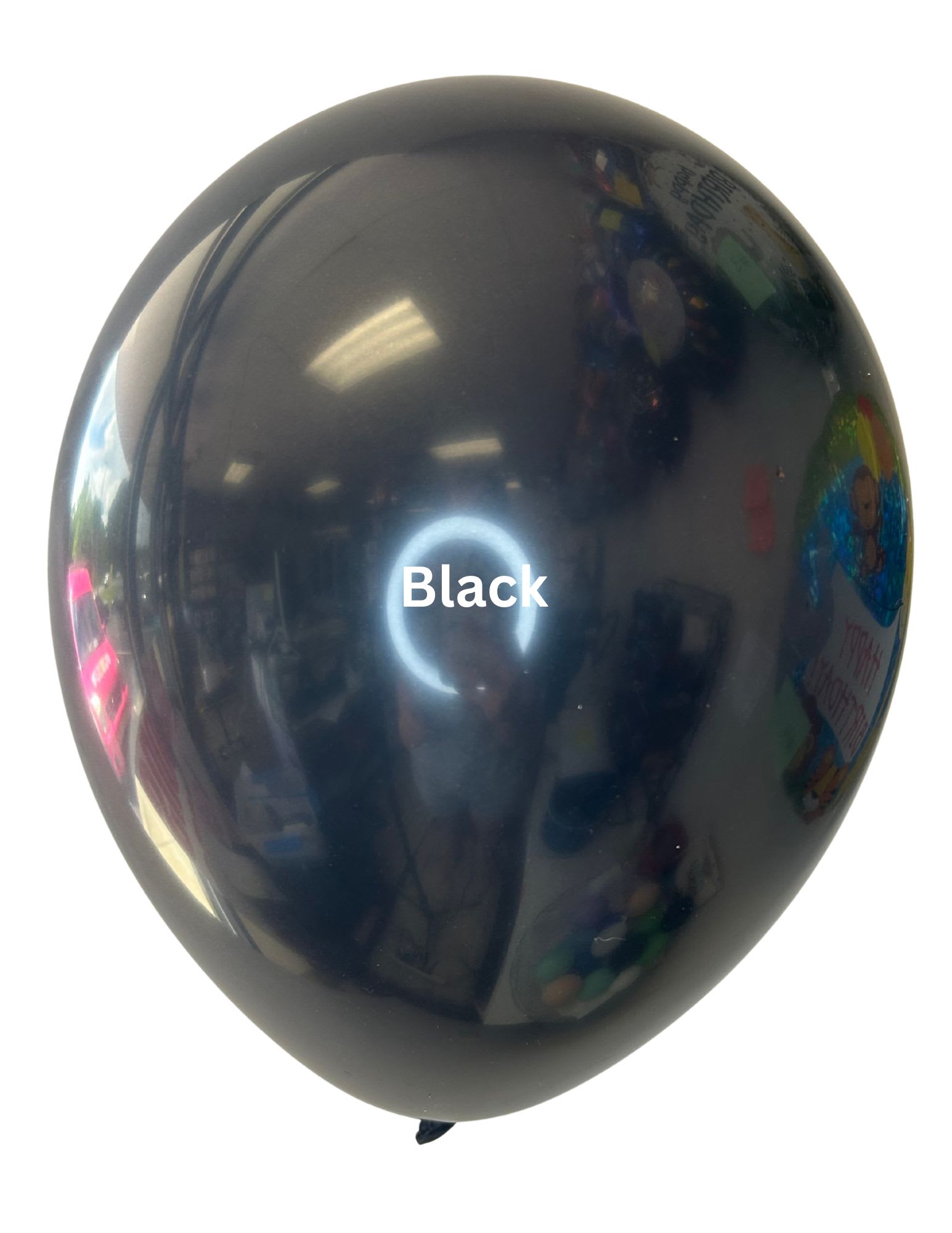 Black balloon with the word Black printed on it