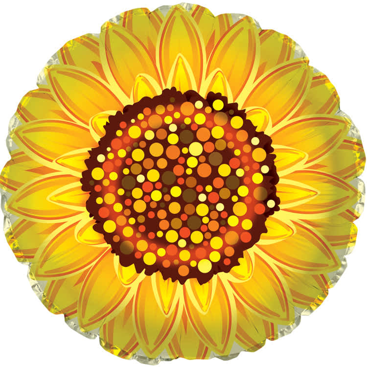 Sunflower-shaped foil balloon with yellow petals and a brown center