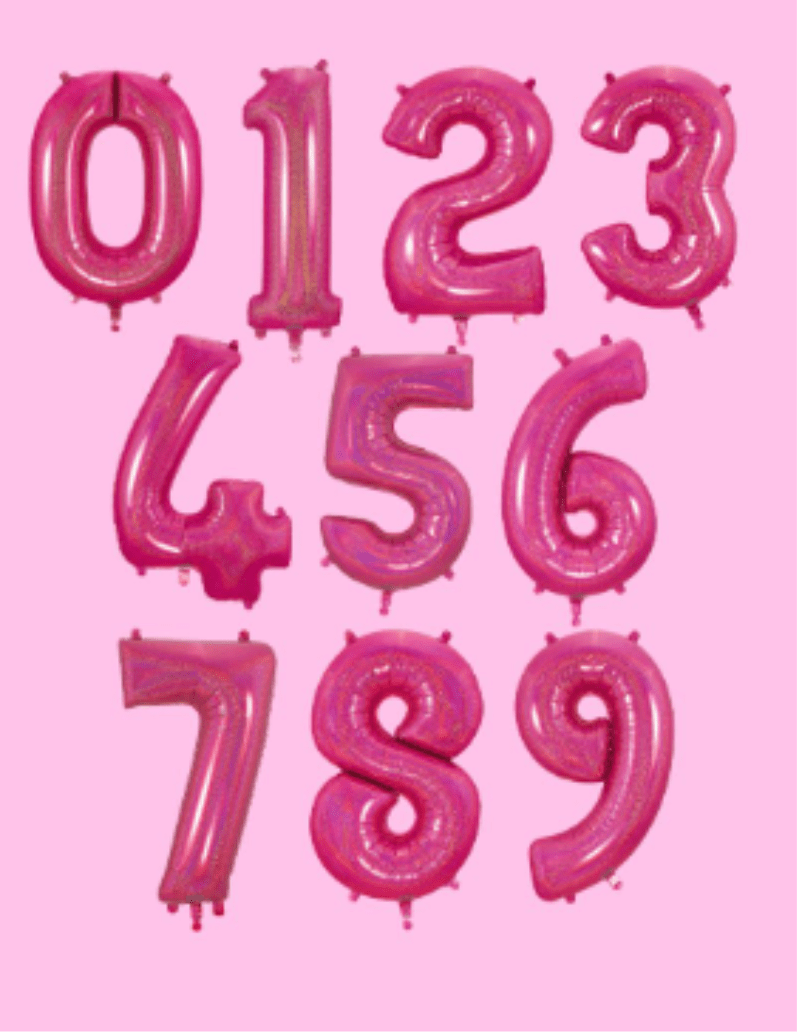 Pink number balloons arranged on a pink background