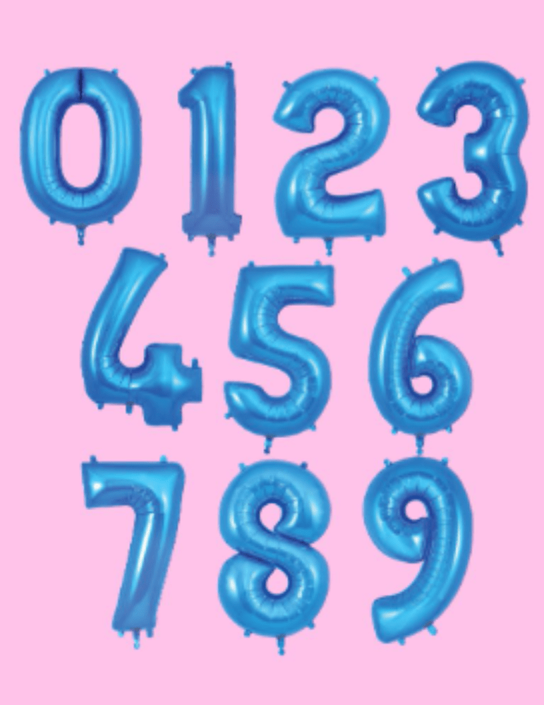 34" Blue Number Balloon - Bright metallic number balloons in glossy pink or blue add instant party energy to any birthday bouquet or milestone celebration. These 34" foil number balloons are ideal for birthday decorations, anniversaries, graduations, or any event where a specific age or date needs to be highlighted - the kind of accent that makes the person you're celebrating feel seen and celebrated in photos and in the room.  Each set includes the full digits 0-9 in a high-shine foil finish, available in bold blue, playful pink, or mixed color options so you can create any combination you need. The oversized 34" format gives strong visual impact above tables or floral arrangements and pairs beautifully with both pastel and vivid color schemes; the glossy surface catches light for a festive shimmer. These are sold as individual digits so you can customize age, year, or milestone; they're lightweight, easy to float with helium, and work equally well anchored on a stick or tied into an arrangement for a coordinated party display.