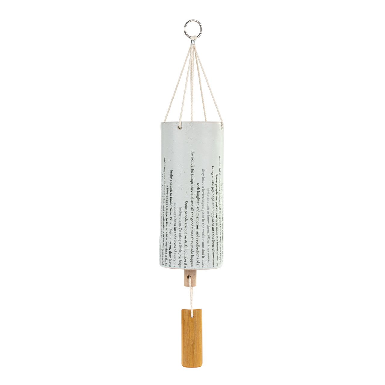 Hanging ceramic wind chime with a wooden striker