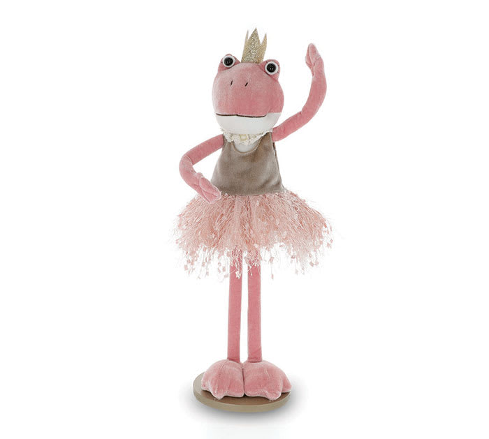 Pink plush flamingo figurine in a tutu and crown