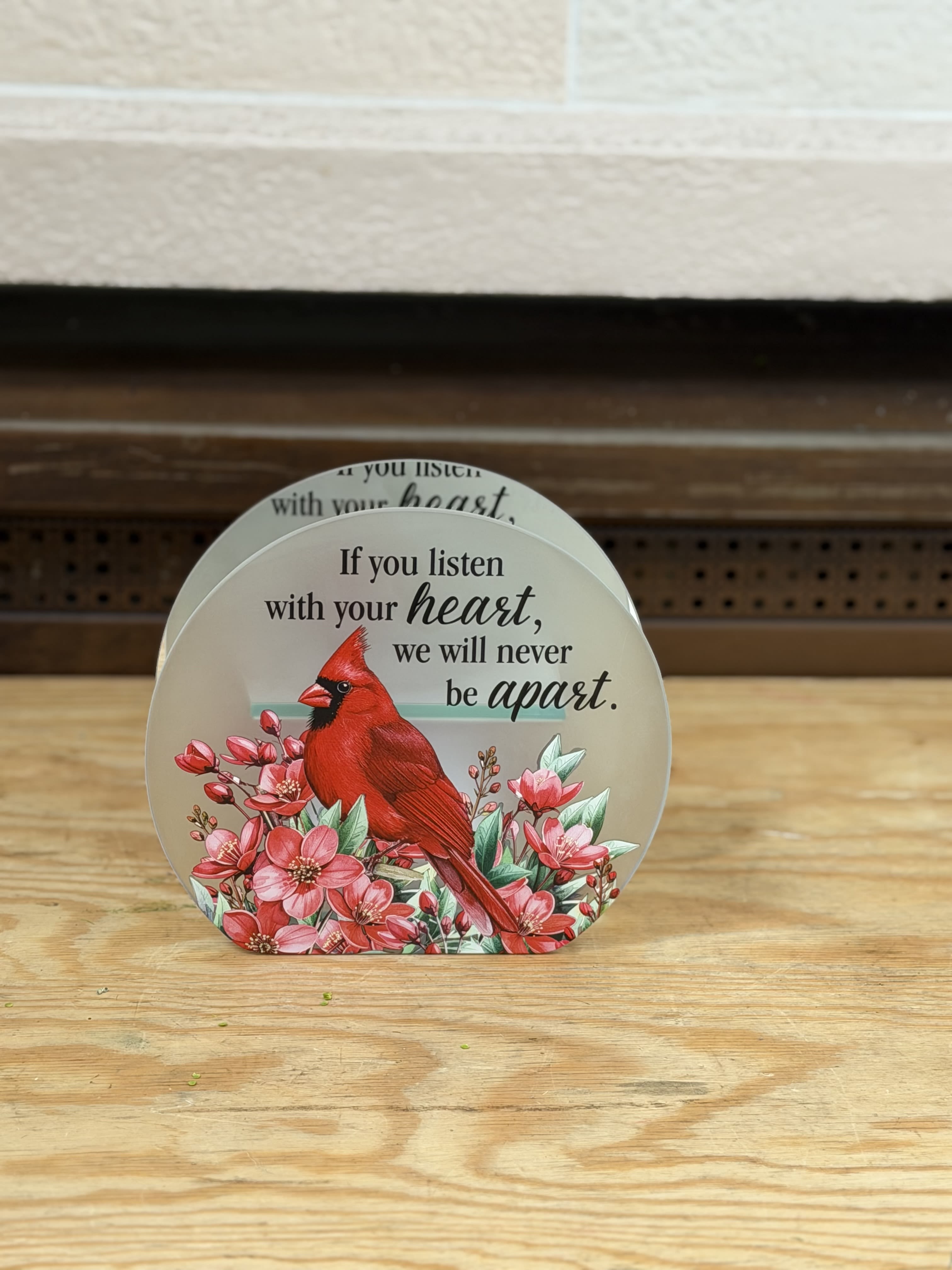 Cardinal Tealight Candle Holder  - A cardinal tea light candle holder that reads "If you listen with your heart we will never be apart"