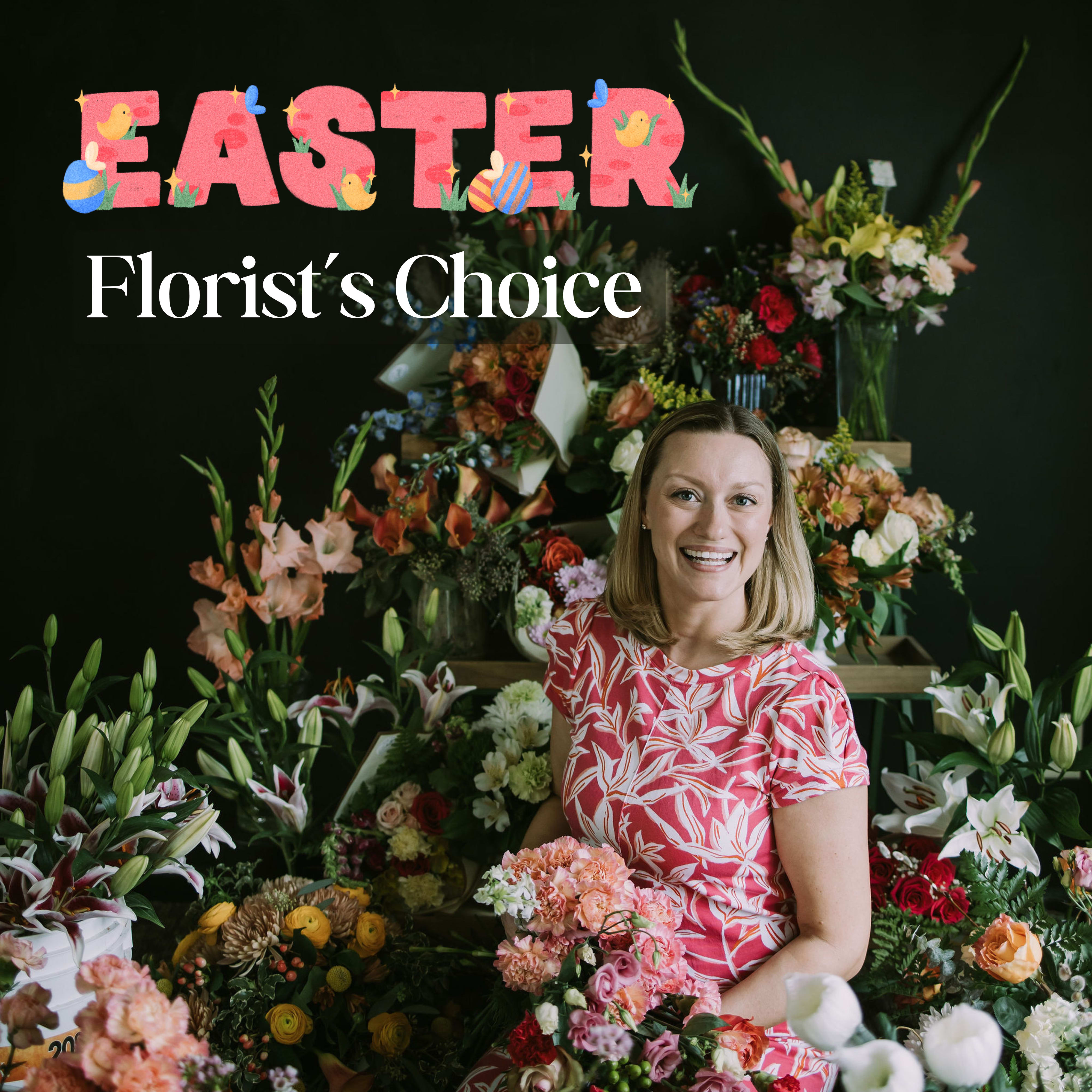 Easter Florist's Choice (Floral Arrangement) - Let our local designers create something beautiful just for you and your family this Easter Season. With our Florist's Choice floral arrangement, you’ll receive a unique, handcrafted arrangement made with the freshest, highest-quality flowers - available for pickup or flower delivery.   We thoughtfully select premium seasonal blooms and design each arrangement with artistry and attention to detail, no two are ever the same.