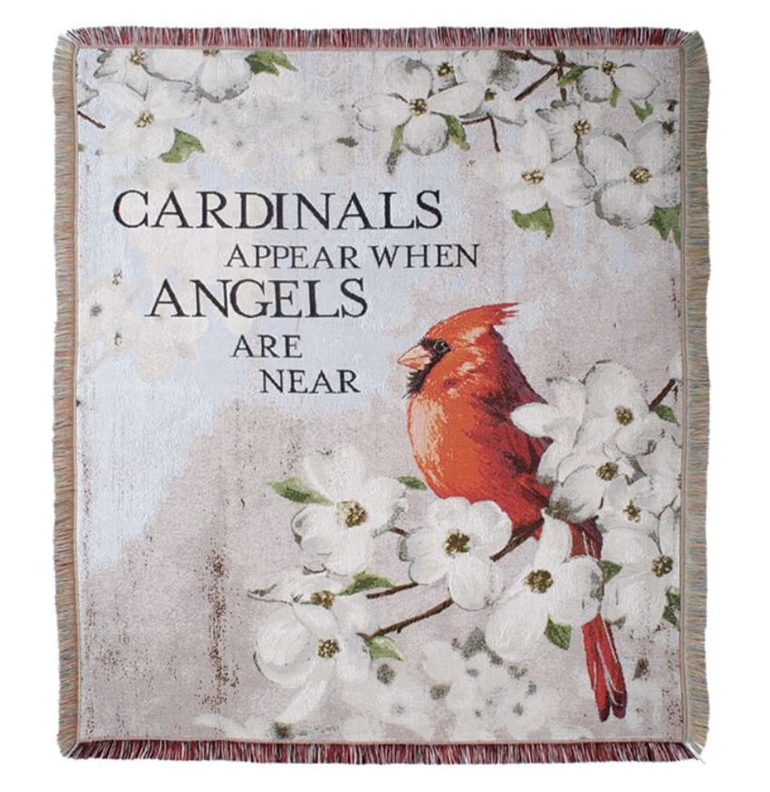 Cardinals Appear Tapestry Throw 50x60" - "Cardinals Appear when Angels are Near" tapestry throw is approximately 50"x60."