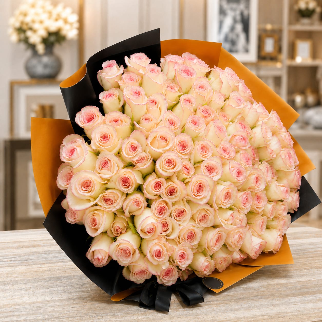 100 Roses Round EuroBouquet - Blush - 100 Roses Round EuroBouquet - Blush