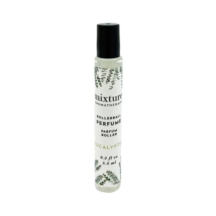 Rollerball perfume bottle with eucalyptus label