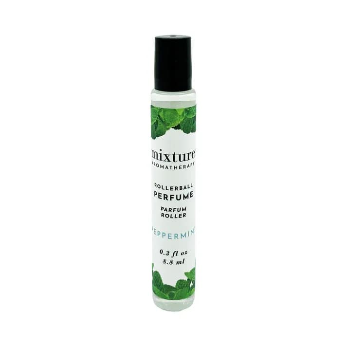 Peppermint rollerball perfume bottle with a black cap
