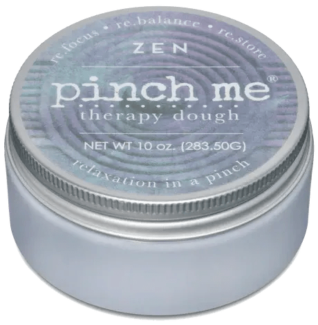 A small tin of pinch me therapy dough with a silver lid
