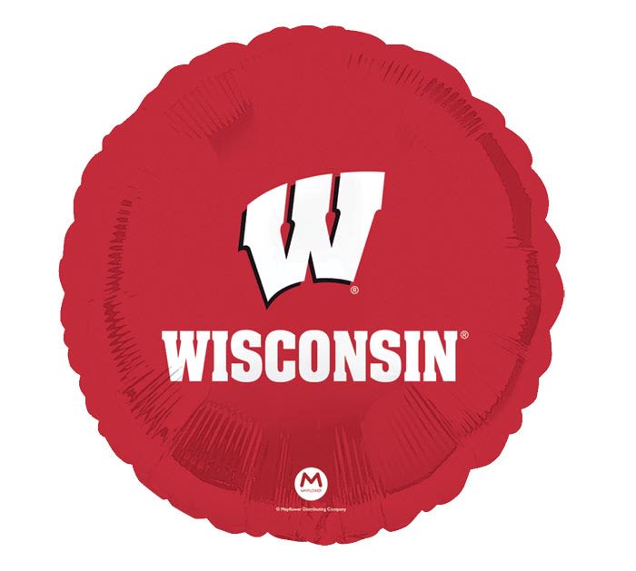 Red Wisconsin logo balloon with white text