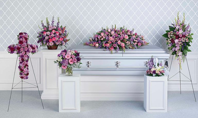 Lavender Tribute Collection - A tender tribute to your beloved, this lovely lavender collection of six hand-made sympathy pieces features a variety of beautiful blooms to brighten any life celebration.