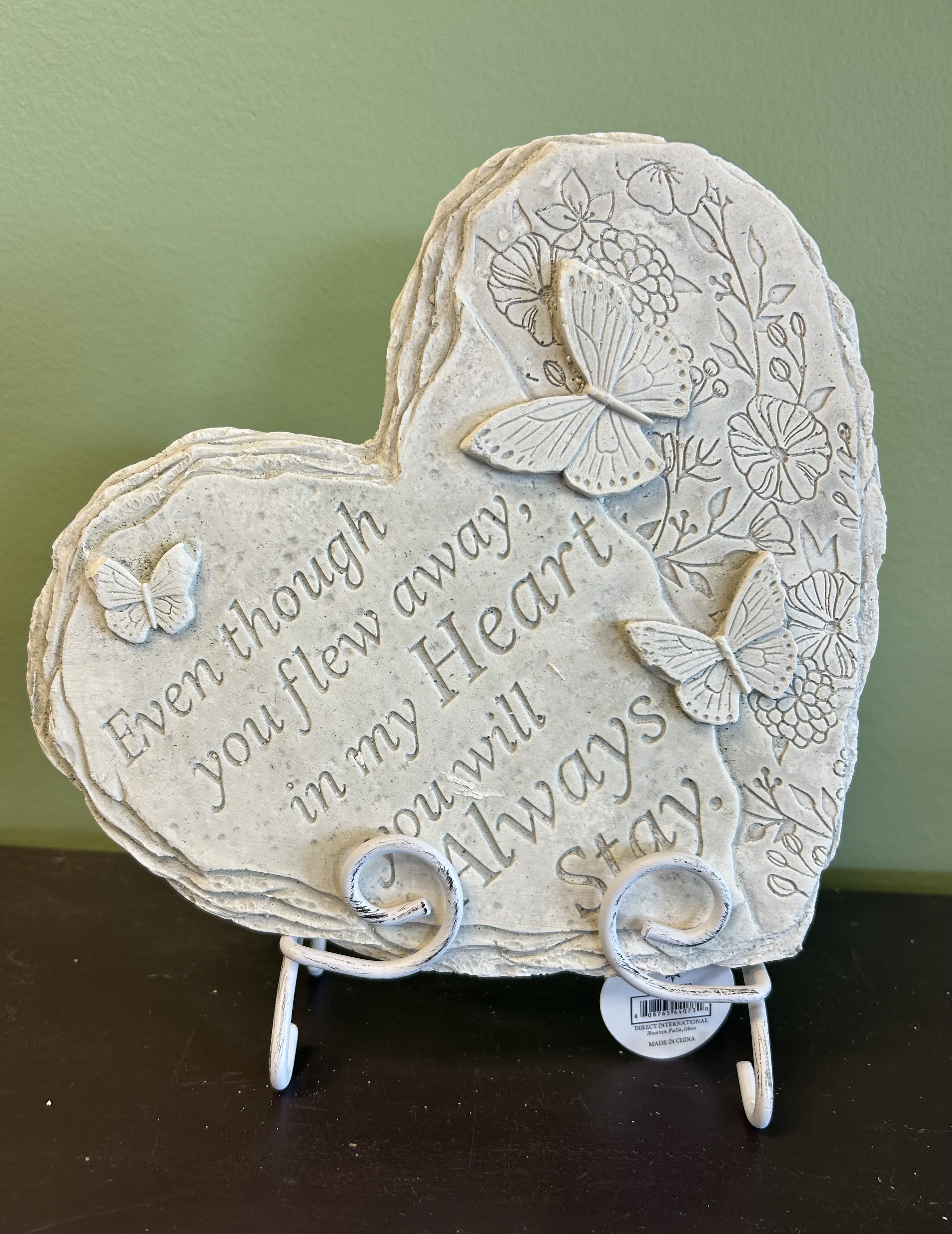 Heart-shaped decorative plaque with butterflies and floral embossing