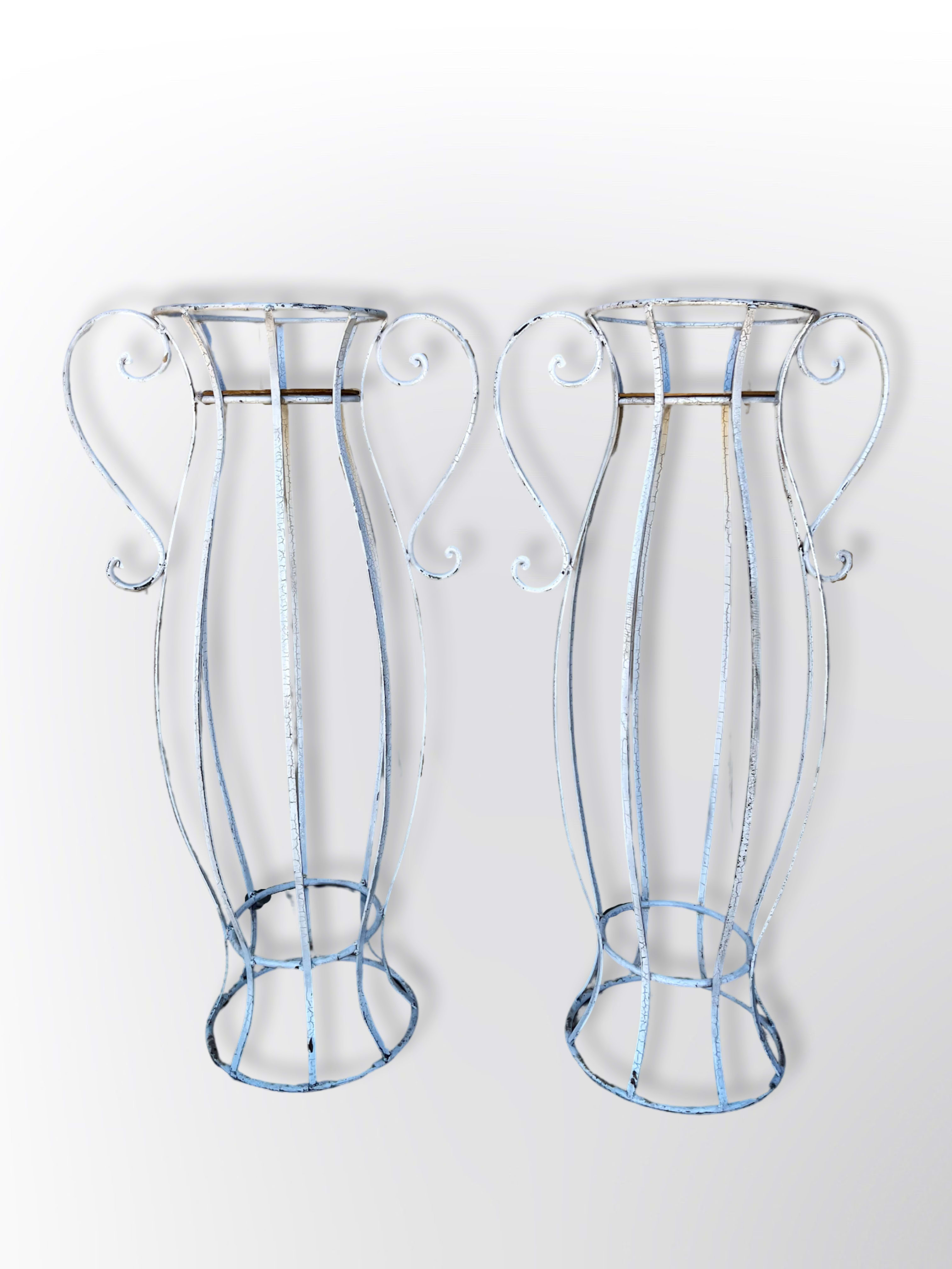 Tall White Iron Stands - 2 White Iron 'Crackled' Stands