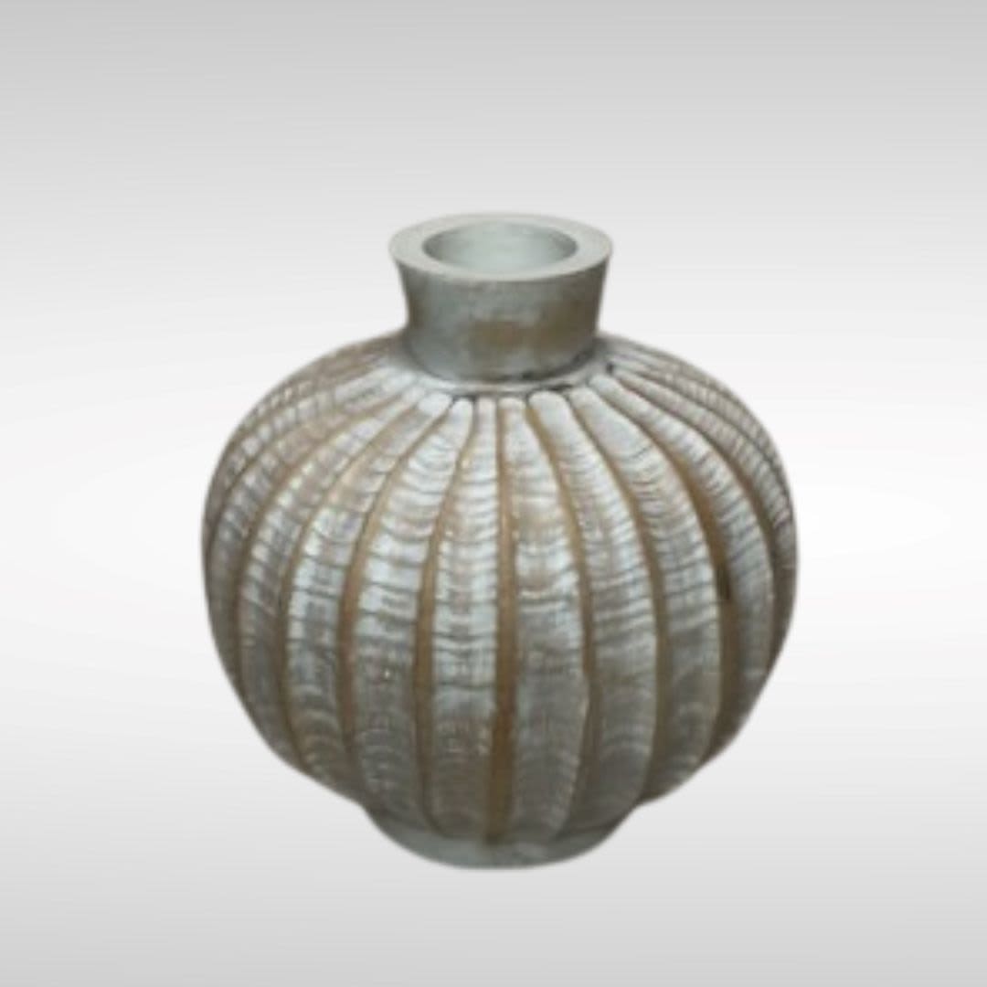Small Round Fluted Vase Table Decor Ribbed Vase - Small Round Fluted Vase Table Decor Ribbed Vase 