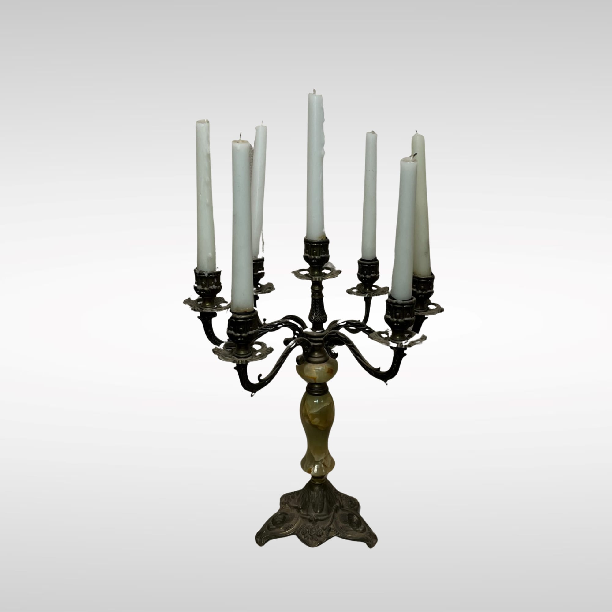 5 arm brass candle holder Italian - Vintage five-arm brass candle holder with onyx. Italy, 60s   