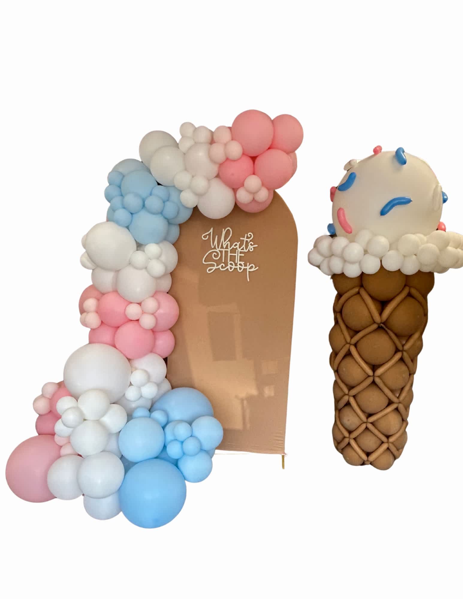 Balloon ice cream cone and pastel balloon number display