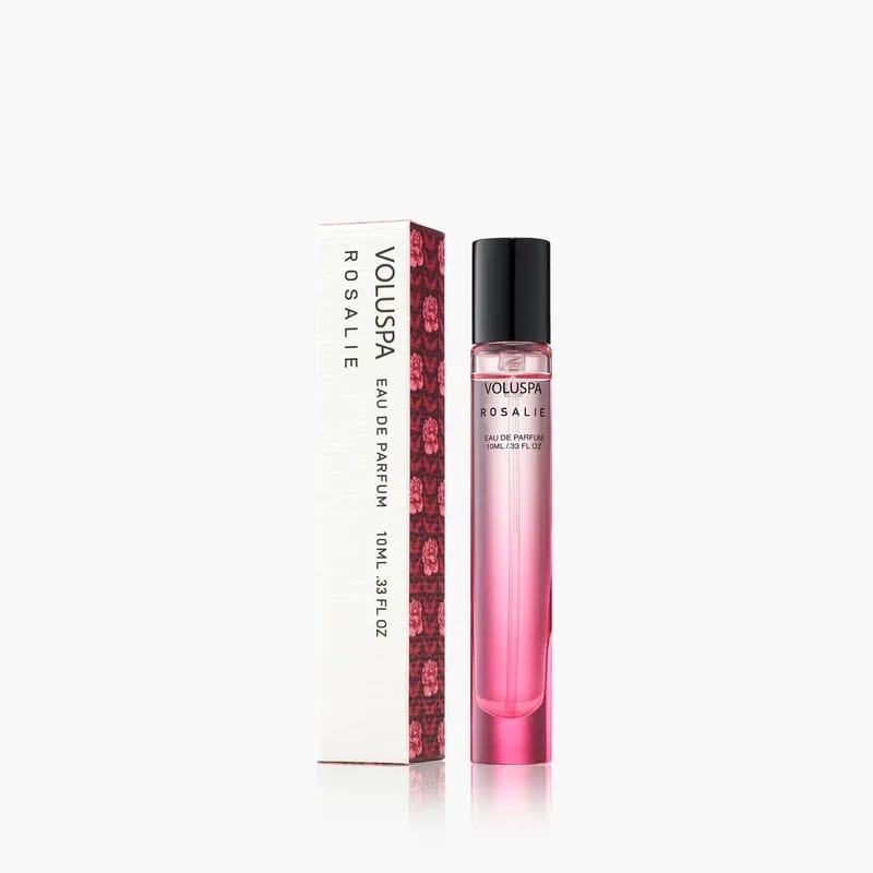 Voluspa Eau de Parfum Rosalie - A radiant blend of Pink Pepper, Bulgarian Rose, and Raspberry, designed to evolve with your skin chemistry. Each custom designed bottle is a harmonious intersection of artfully sculpted glass, bespoke patterns, expressive colors and lively finishes. Each perfume fuels your momentum for self expression through the invisible power of scent.