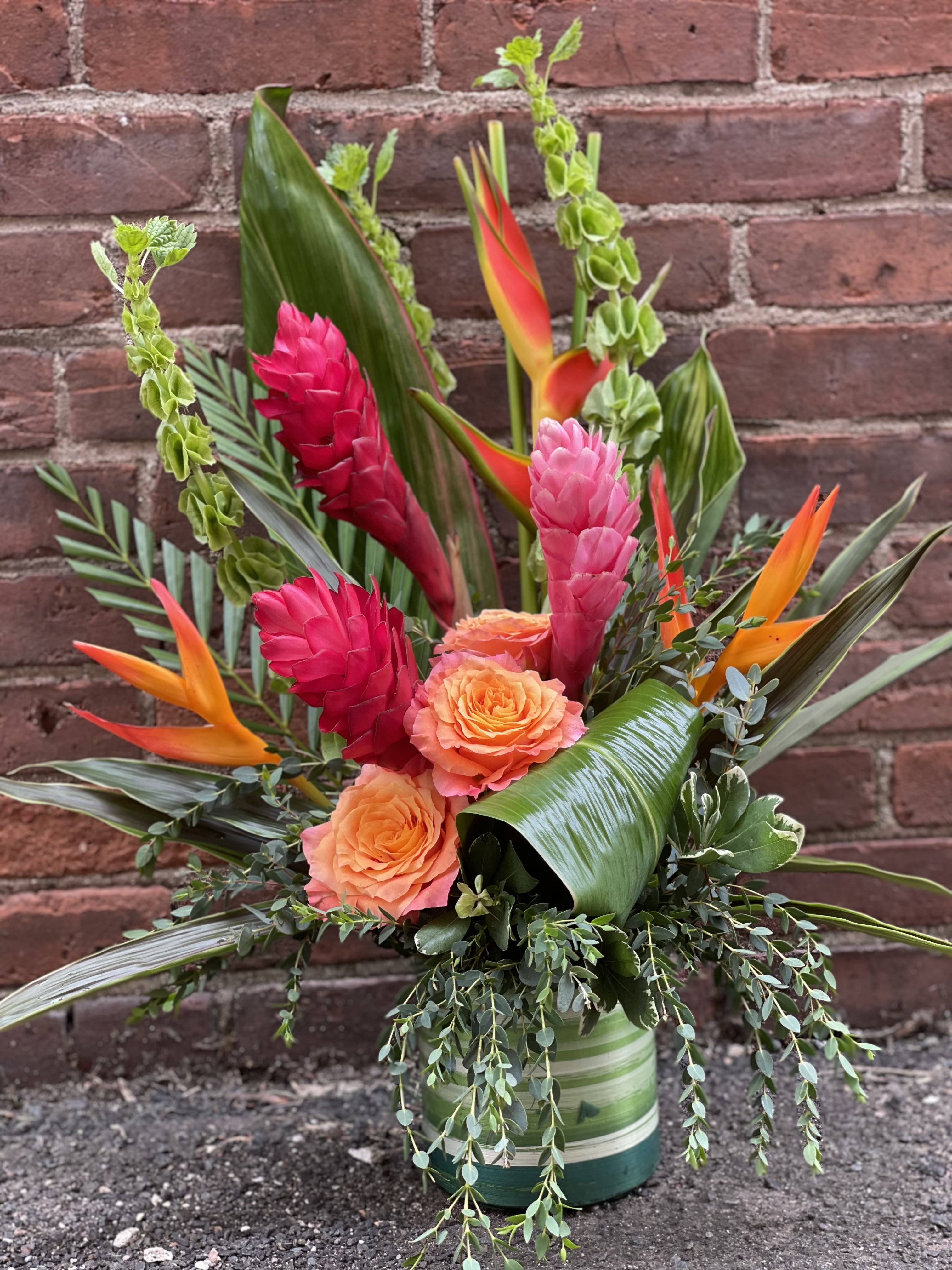 Paradise Blooms - Seasonal tropical flowers with accenting Summer garden flowers. 