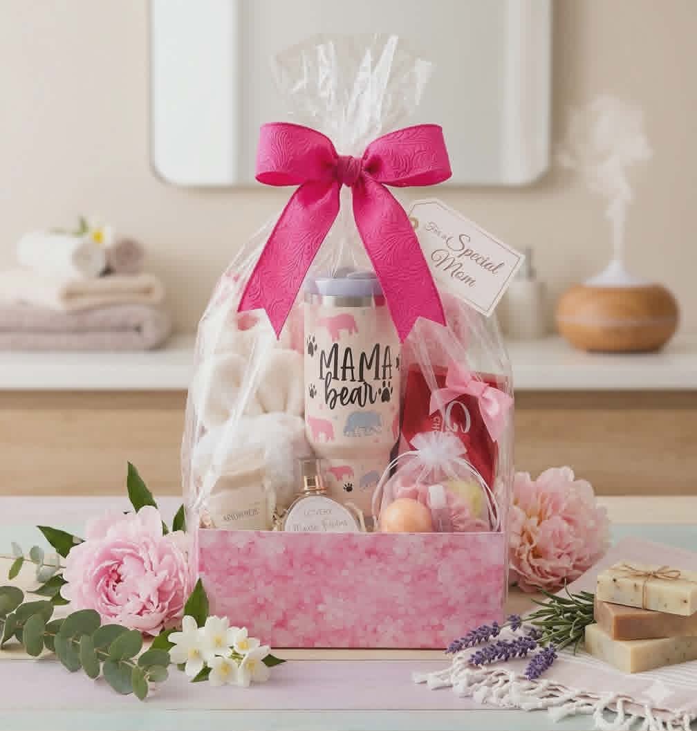 Mama Bear Gift Set - A Custom Curated Gift Box with a Mama Bear Tumbler and designer selected spa gift items