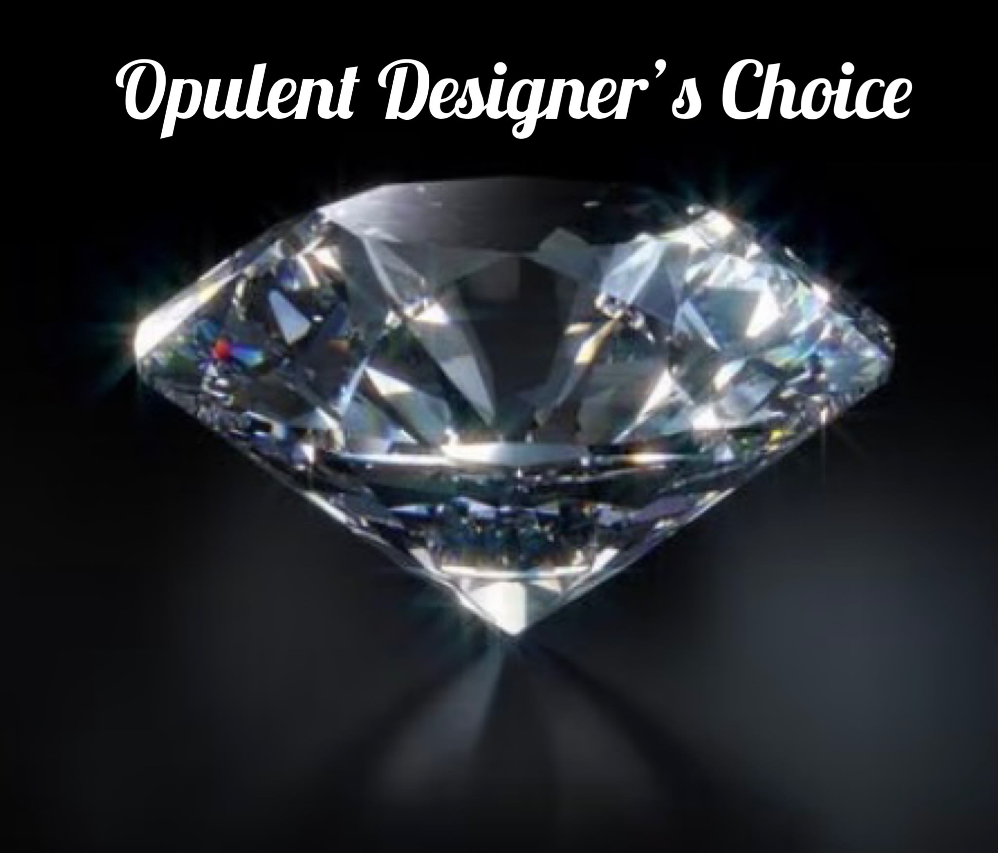 A large faceted diamond on a black background with text above it