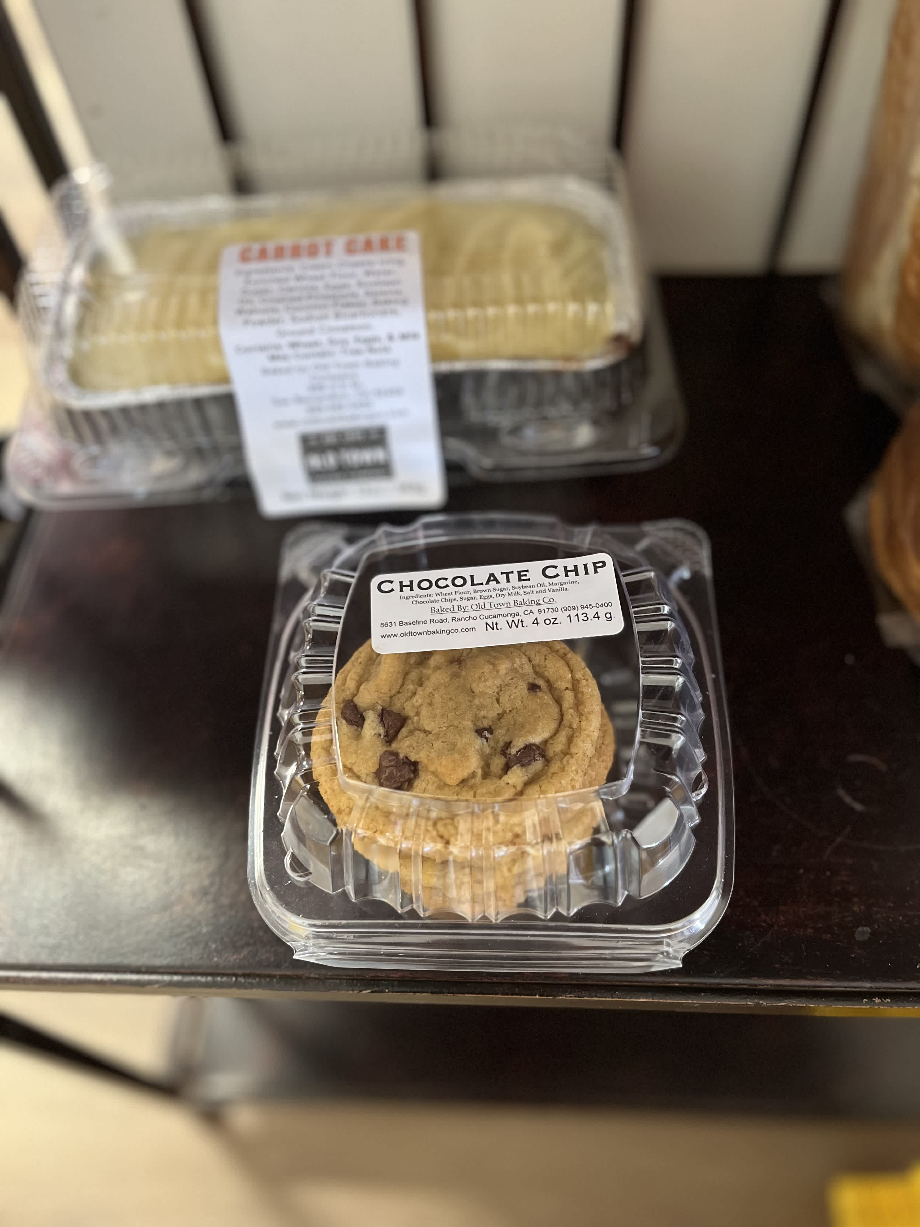 Packaged chocolate chip cookie in a clear plastic clamshell