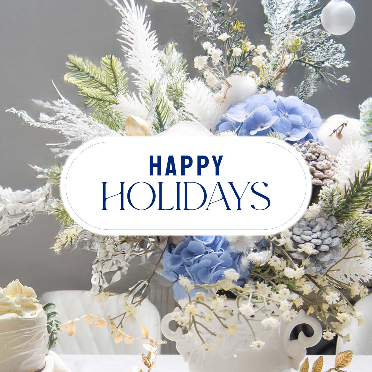 E-Gift Card - Happy Holidays - Give the gift of choice this season with a digital holiday gift card that lets your person pick the perfect bouquet, arrangement, or floral gift. An ideal Happy Holidays gift for friends, family, hosts, or coworkers, this e-gift card lets the recipient browse our full selection-from winter centerpieces and mixed-color bouquets to seasonal hydrangea arrangements-so they can choose what will make them feel truly celebrated.  Once redeemed, the recipient can shop arrangements featuring blue hydrangeas, evergreen accents, and mixed-color seasonal stems, plus add-on gifts and delivery options to match their plans. Because it's digital, the card is delivered instantly and includes printed text with your holiday message, making it an easy last-minute way to say you're thinking of someone without limiting their style or schedule.  Perfect for holiday hostess gifts, long-distance greetings, or anyone who prefers to choose their own flowers, this e-gift card removes guesswork and guarantees a fresh, thoughtfully arranged result. Redeemable online for bouquets, plants, and gifts-with flexible delivery dates-it's the kind of present that ensures your recipient receives exactly what brightens their season.