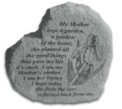 Engraved memorial stone with a flower illustration and poem text