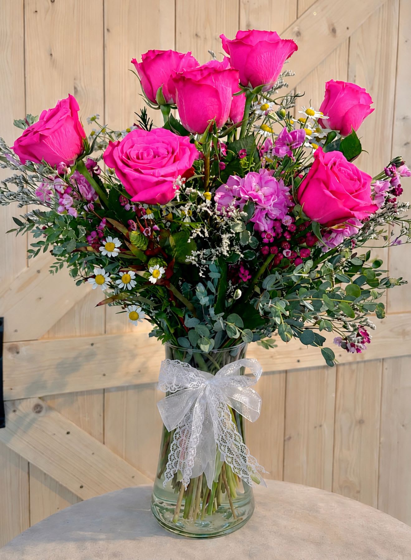 Catalina Island - Featuring HOT PINK ROSES  Simple yet so so pleasing to the eye, hot pink roses using our freshly picked flower from Encinitas farms for any occasion today.
