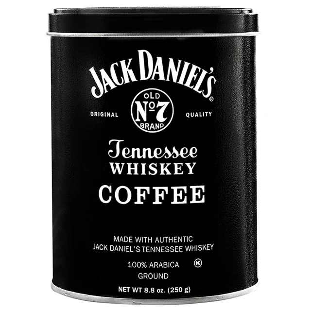 Black Jack Daniel's Tennessee Whiskey coffee tin with white lettering