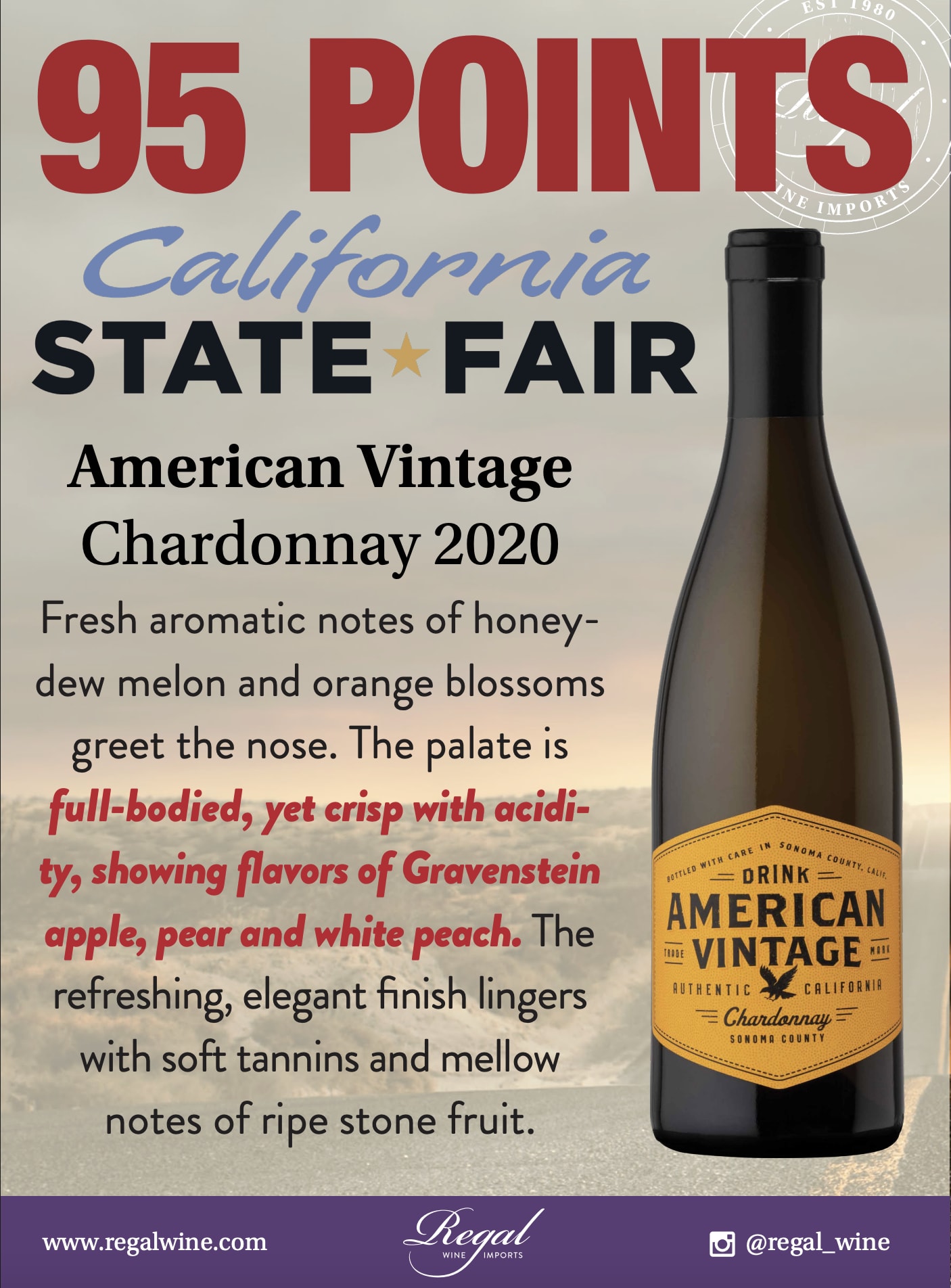 Poster for American Vintage Chardonnay with a wine bottle