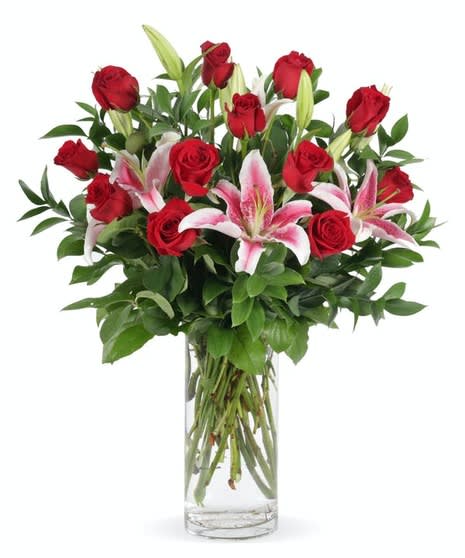 ROSES AND LILIES  - BEAUTIFUL RED ROSES AND STUNNING ORIENTAL LILIES.